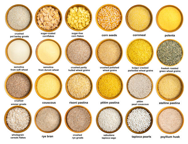 istock set of various groats in bowls with names cutout 1359820445