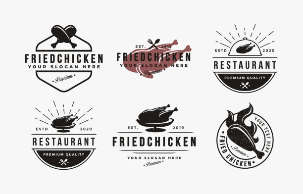 ilustrações de stock, clip art, desenhos animados e ícones de set of vintage hipster retro emblem fried chicken logo vector template on white background - chef commercial kitchen cooking silhouette