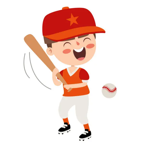 Vector illustration of Cartoon Illustration Of A Kid Playing Baseball