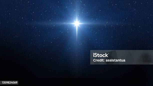 Background Of Beautiful Dark Blue Starry Sky And Bright Star Christmas Star Of The Nativity Of Bethlehem Nativity Of Jesus Christ Stock Photo - Download Image Now