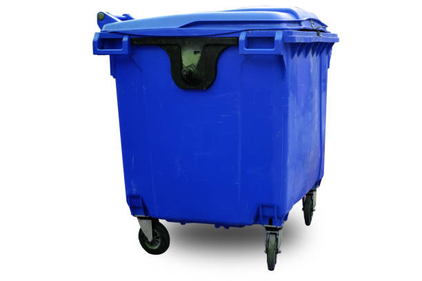 istock blue  garbage bin with wheels isolated on a white background. Waste container. Public trash. street trash can 1359826340