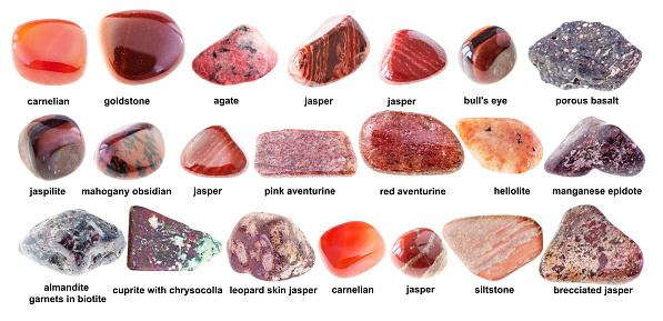 Set Of Various Polished Red Stones With Names Stock Photo - Download Image  Now - Red, Brown, Garnet - iStock