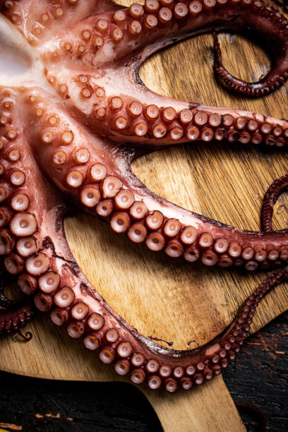 istock Octopus on a wooden cutting board. 1359827564