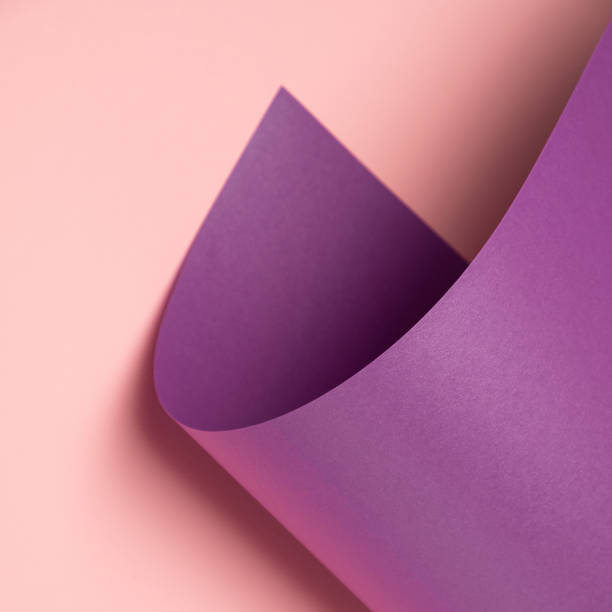 istock Pastel violet waved paper sheet on a light pink background. 1359829926