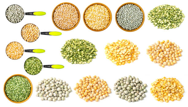 set of various dried peas cutout on white background