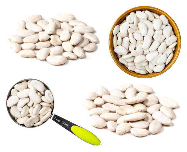 set of lima beans cutout on white set of lima beans cutout on white background food sample cups stock pictures, royalty-free photos & images