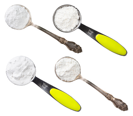 set of various baking powder and soda cutout on white background