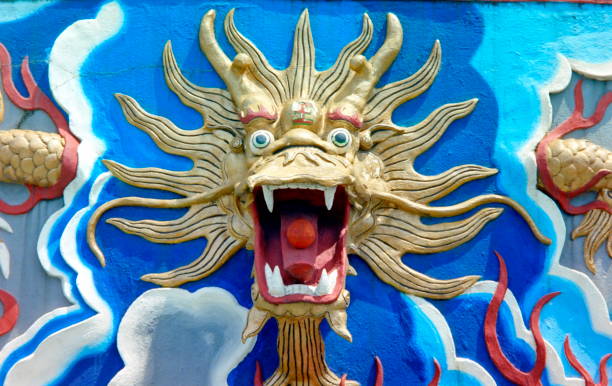 Picture of a colourful dragon statue. This was taken at Haw Par Villa in Singapore, a park themed on Chinese Mythology and was built in the 1930s. It is a popular tourist destination.