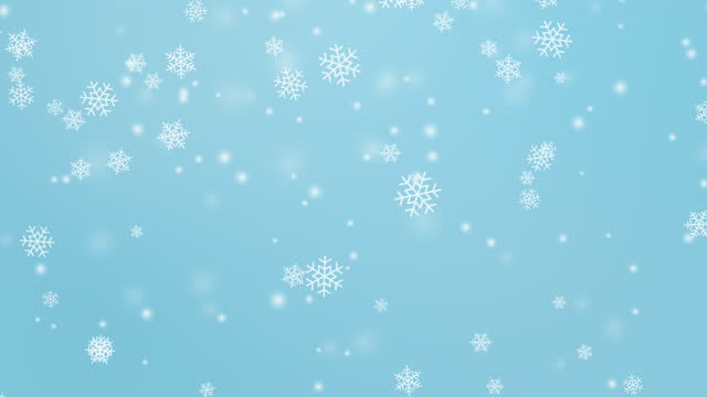 Falling white snowflakes on light blue background (seamless loop)