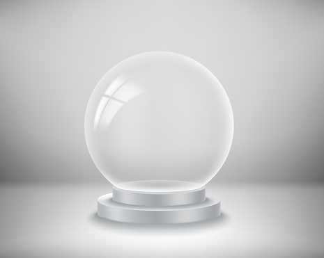 Transparent glass empty crystal ball. 3d vector illustration with copy space