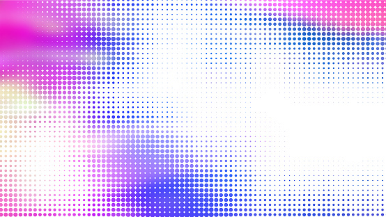 abstract gradiation of halftone pattern in gradient purple and pink color. gradient scale of colorful dots on white background. dotted pattern for poster, business card, cover, label mock-up.