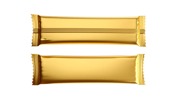 istock Gold Blank Chocolate Bar Snack Bag On White Background 3d illustration 1359839880