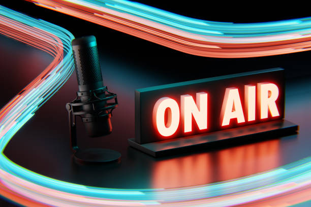 istock On air sign on a dark background. 3D rendering, illustration 1359841229