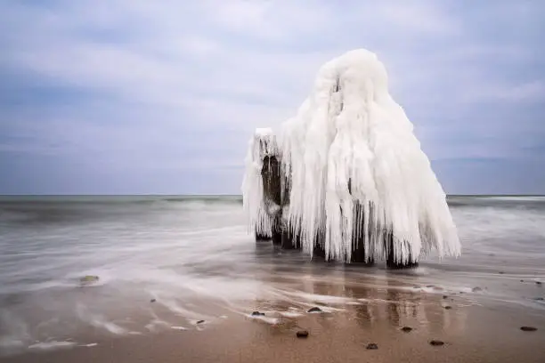 Winter on shore of the Baltic Sea in Kuehlungsborn, Germany.