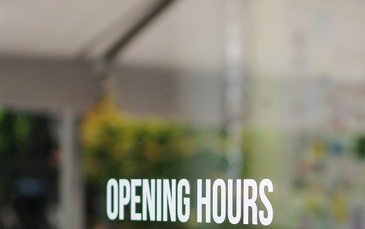Opening Hours white store glass decal vinyl sticker lettering sign