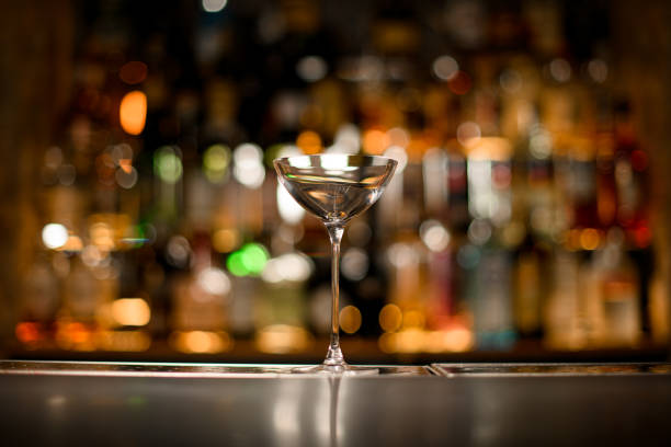 beautiful clean glass on a bar counter on a blurred background stock photo