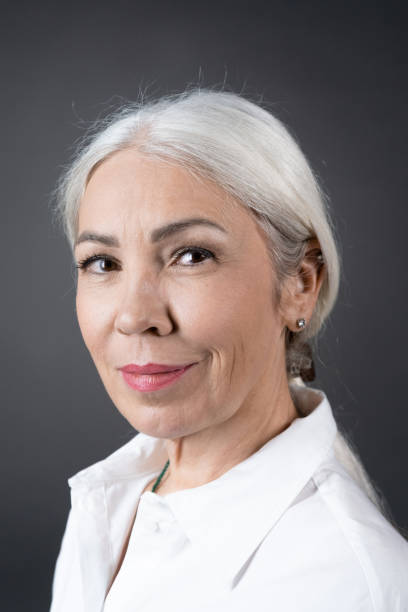 istock Senior woman with white hair 1359844197