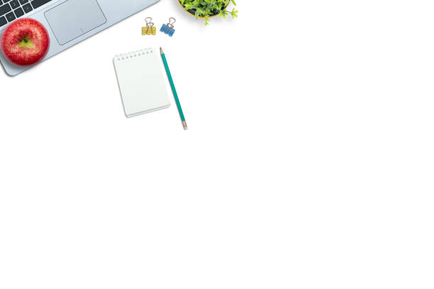 istock Top view of the desk concept 1359849810