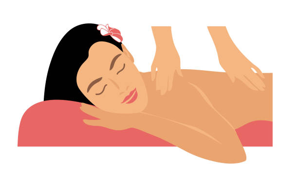 женщина в массажном салоне красоты - lotus spa treatment health spa women stock illustrations