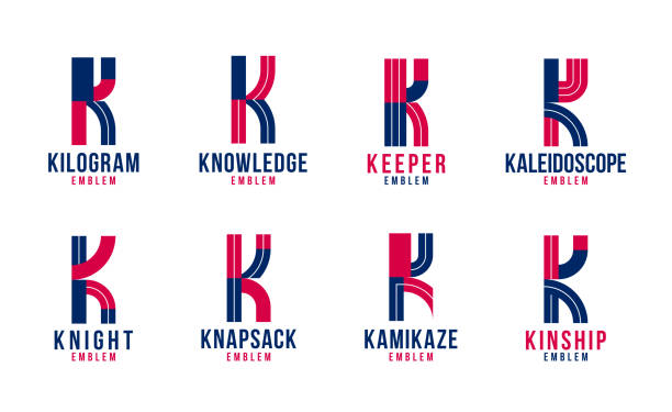 zestaw elementów logo litera k, wektor modny inicjał retro, geometryczny symbol projektu monogramu k. - note industry paper innovation stock illustrations