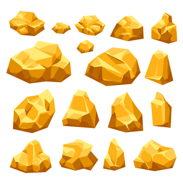 ilustrasi konsep konsep elemen permainan penambangan batu emas. vektor desain grafis kartun datar terisolasi set - tambang emas ilustrasi stok