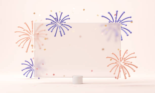 istock New Year fireworks and falling shiny confetti on pastel background. 1359859218