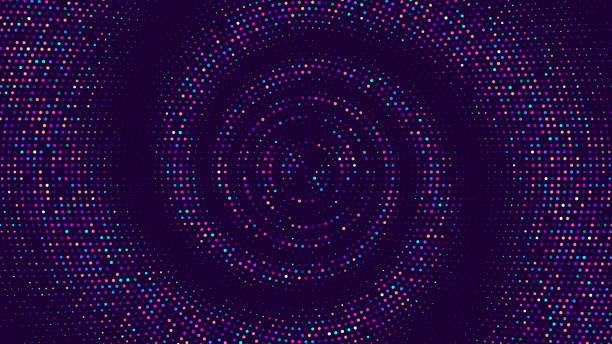 spiral dotted neon halftone background - göz yanılması illüstrasyonlar stock illustrations