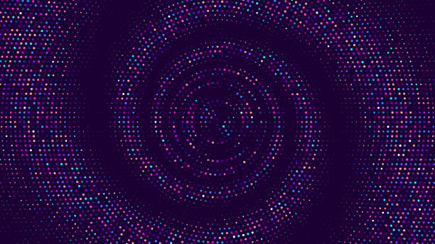 Spiral dotted neon halftone background Spiral dotted neon halftone background. Dots in circular form for technology or business concept. Vector background clubbing stock illustrations