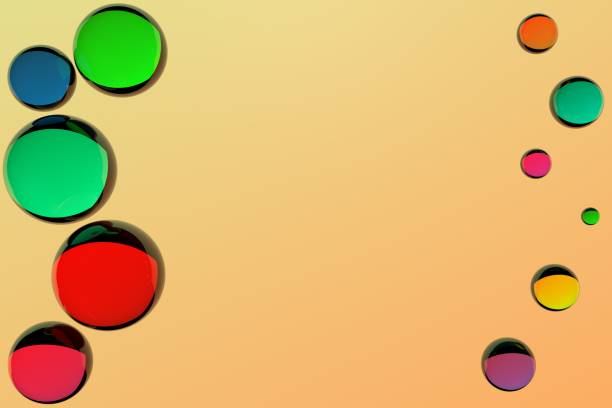 The Transparent multicolored balls glowing on an orange bright background 3D rendering. Advertising banner background.