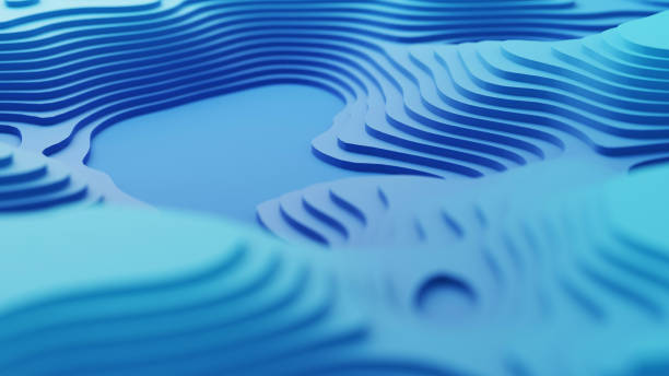 3d render of abstract blue gradient topographic relief map focus - 等高線 個照片及圖片檔