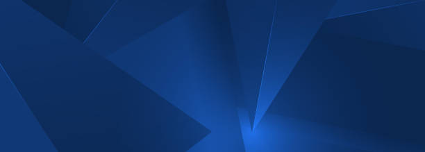 blaues modernes abstraktes breites banner mit geometrischen formen. dunkelblauer abstrakter hintergrund. - background stock-grafiken, -clipart, -cartoons und -symbole
