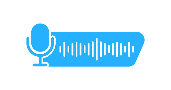 Voice messages icon. Voice recognition with microphone and sound wave. Voice assistant. Voice chat logo. Audio message, event notification. Audio record concept. Vector illustration.