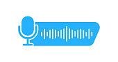 Voice messages icon. Voice recognition with microphone and sound wave. Voice assistant. Voice chat logo. Audio message, event notification. Audio record concept. Vector illustration.