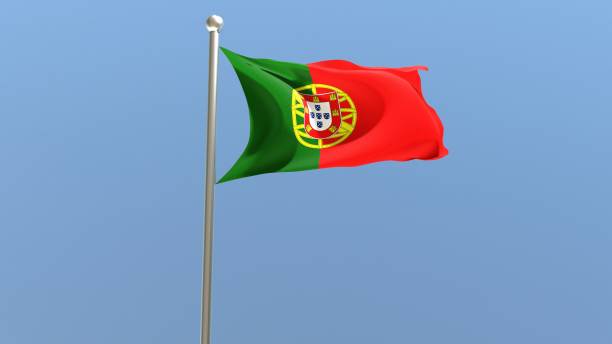 istock Portuguese flag on flagpole. 1359861963