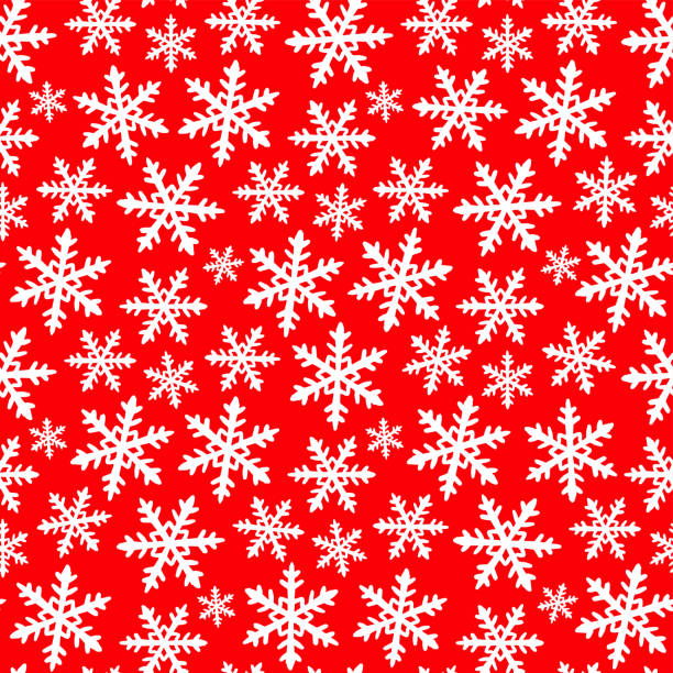 istock Beautiful white snowflakes isolated on red background. Cute festive seamless pattern. Ink sketch silhouette. Vector flat graphic hand drawn illustration. Texture. 1359861996
