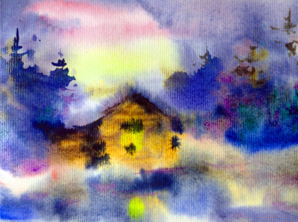istock Watercolor colorful bright textured abstract background handmade . Mediterranean landscape . Painting of architecture and vegetation of the village in winter 1359864077