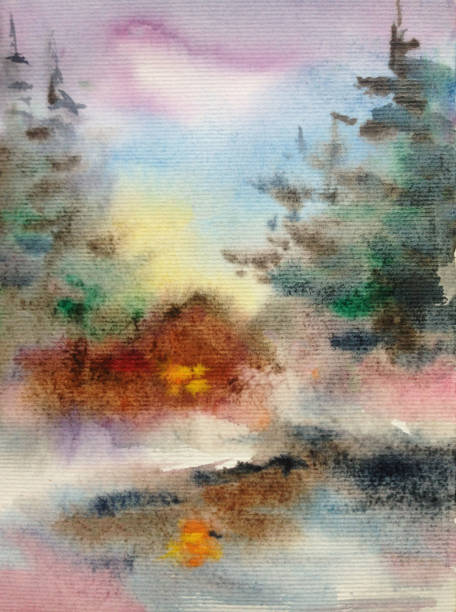 istock Watercolor colorful bright textured abstract background handmade . Mediterranean landscape . Painting of architecture and vegetation of the village in winter 1359864147