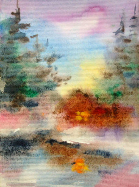 istock Watercolor colorful bright textured abstract background handmade . Mediterranean landscape . Painting of architecture and vegetation of the village in winter 1359864150