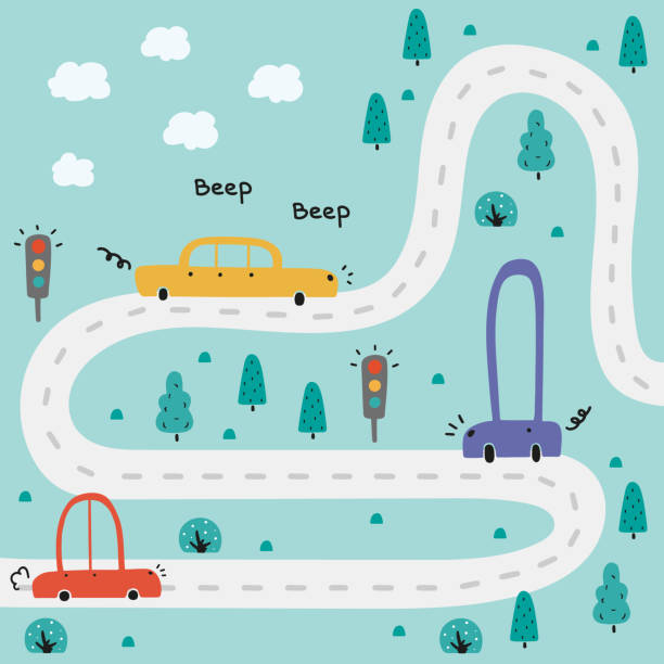istock Baby City map with roads and transport. Cartoon vector illustration 1359867732