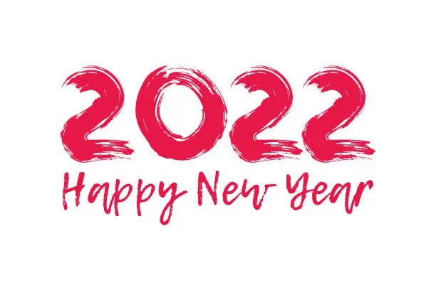 Vector illustration of Happy New Year. Brush numbers 2022.