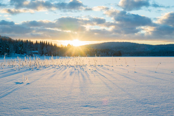 istock Midwinter pale sun barely over the mountains. 1359869863