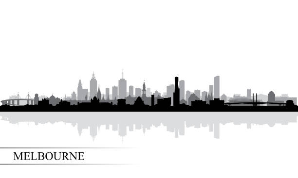 メルボルン市のスカイラインシルエットの背景 - melbourne skyline australia city点のイラスト素材／クリップアート素材／マンガ素材／アイコン素材