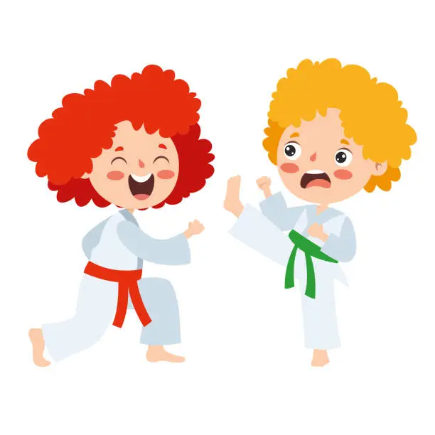 Vector illustration of Cartoon Illustration Of A Kid Playing Karate