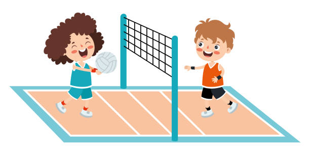 배구를 하는 아이의 만화 일러스트 - volleying stock illustrations