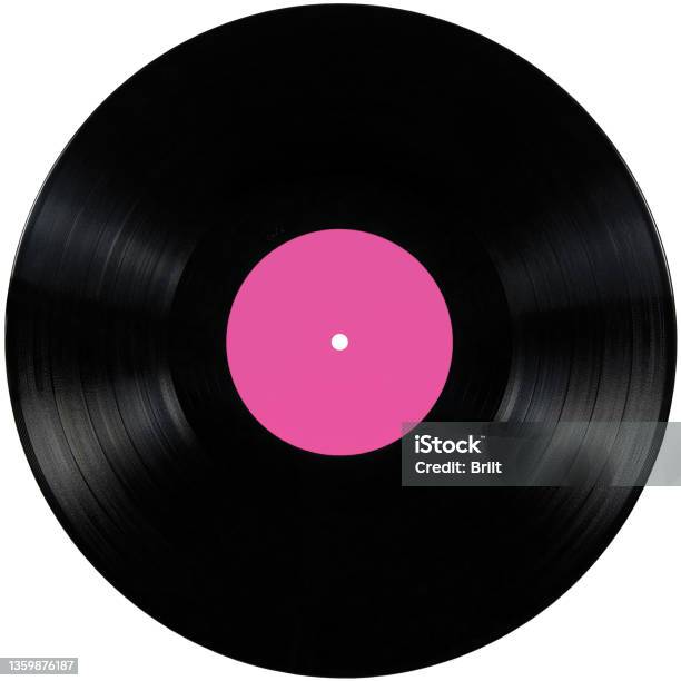 Black Vinyl Record Lp Album Disc Isolated Long Play Disk With Blank Label In Pink Stock Illustration - Download Image Now
