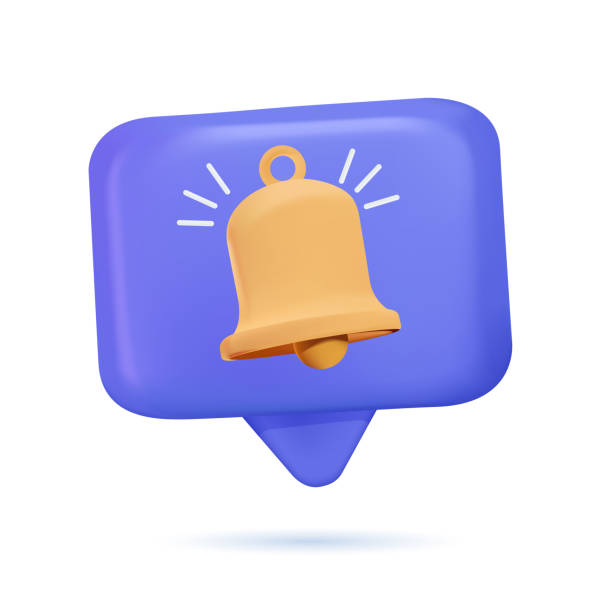 istock Notification bell icon. 3d render yellow ringing bell with new notification for social media reminder. 3D Web Vector. 1359879052