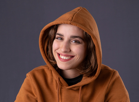 Studio portrait of blonde teenage girl