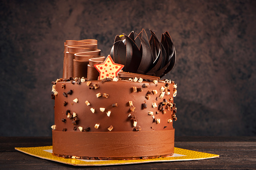 Chocolate Cake, black background, art