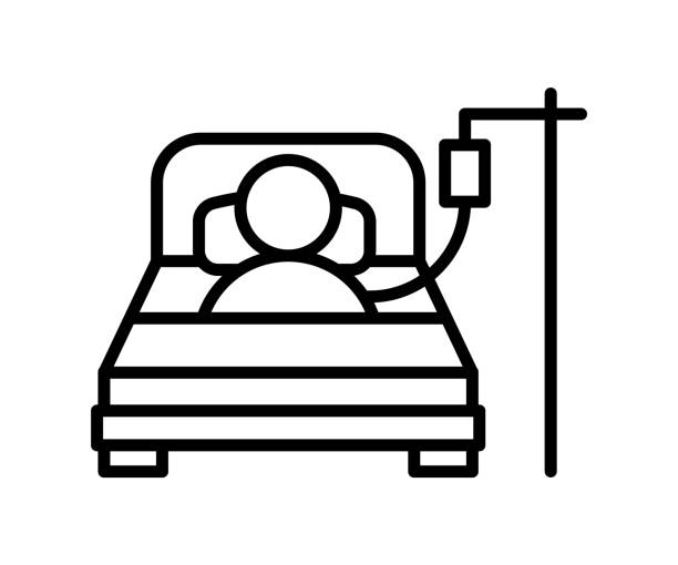 person in hospital bed. patient icon. vector illustration. - 耐性 幅插畫檔、美工圖案、卡通及圖標