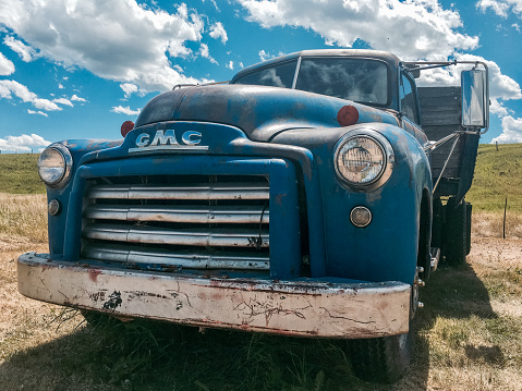 Close-up of a vintage GMC trucks at the Bar U Ranch  Historic Sight in Longview, Alberta. Taken in the summer of 2017
